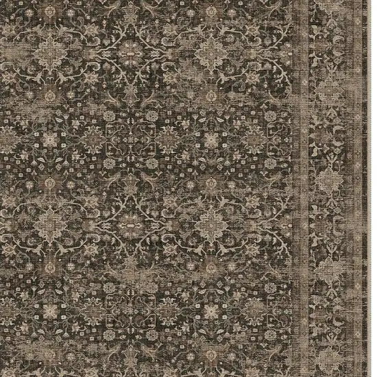 Brown And Ivory Floral Washable Area Rug Photo 2