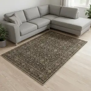 Photo of Brown And Ivory Floral Washable Area Rug