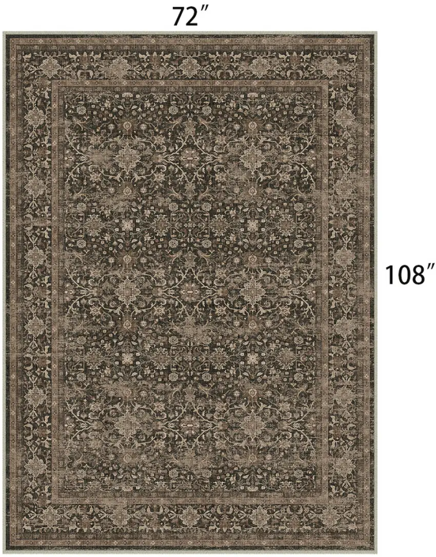 Brown And Ivory Floral Washable Area Rug Photo 7
