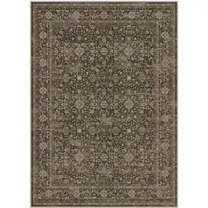 Photo of Brown And Ivory Floral Washable Area Rug