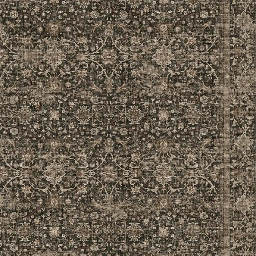 Brown And Beige Floral Medallion Washable Area Rug Photo 4