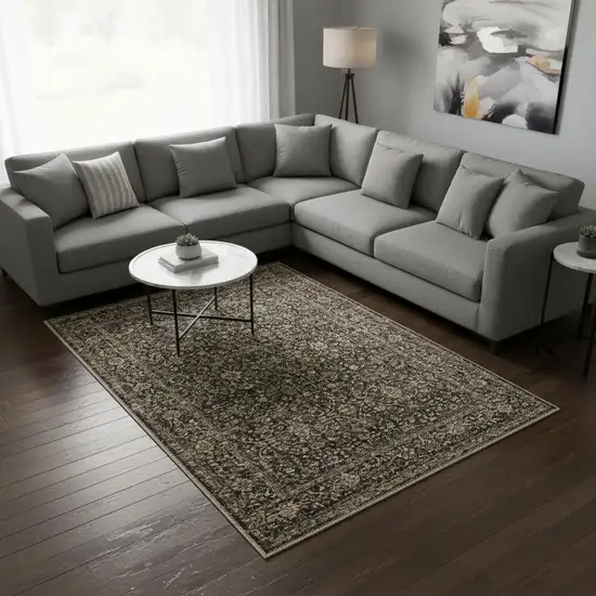 Brown And Beige Floral Medallion Washable Area Rug Photo 1