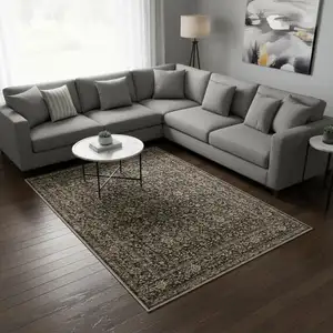 Photo of Brown And Ivory Floral Washable Area Rug