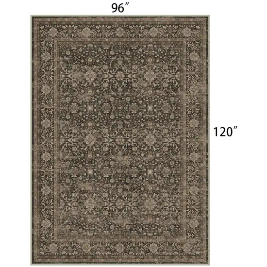 Brown And Beige Floral Medallion Washable Area Rug Photo 9