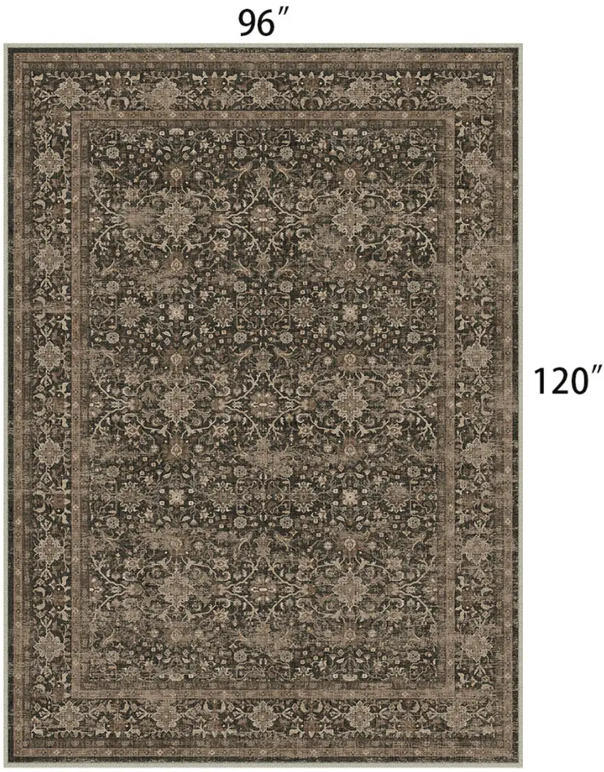 Brown And Beige Floral Medallion Washable Area Rug Photo 9