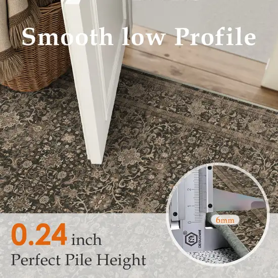 Brown And Ivory Floral Washable Area Rug Photo 5