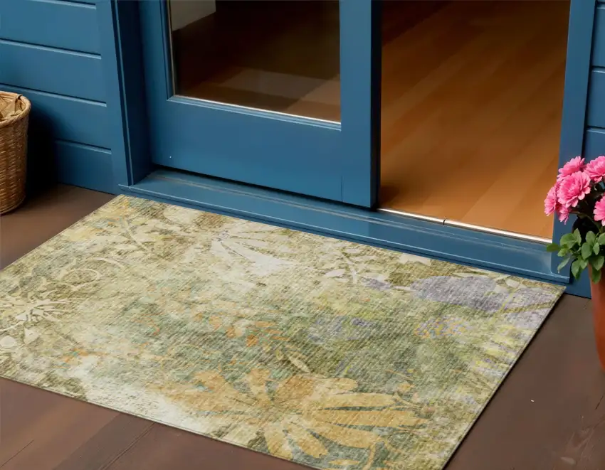 Brown And Ivory Floral Washable Indoor Outdoor Area Rug Photo 1