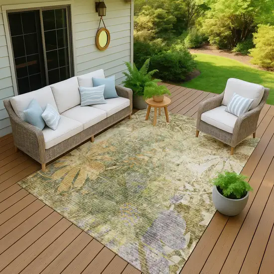 Brown And Ivory Floral Washable Indoor Outdoor Area Rug Photo 6
