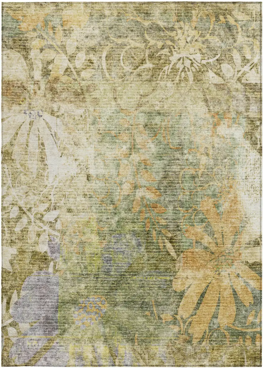 Brown And Ivory Floral Washable Indoor Outdoor Area Rug Photo 4