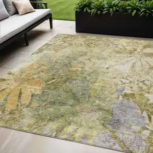 Photo of Brown And Ivory Floral Washable Indoor Outdoor Area Rug