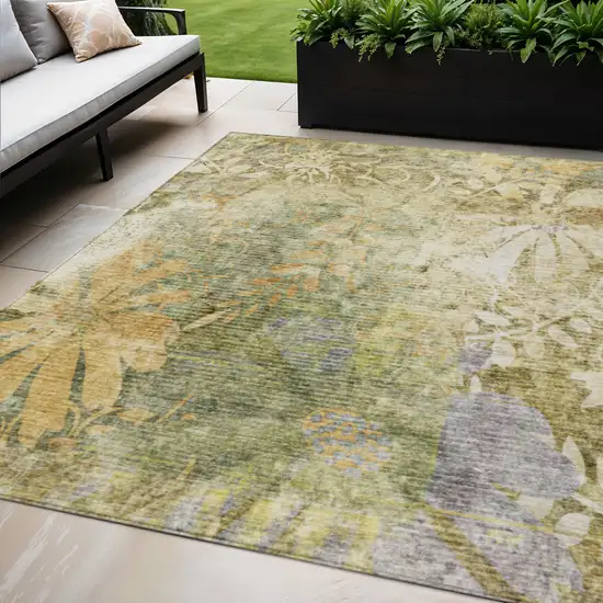 Brown And Ivory Floral Washable Indoor Outdoor Area Rug Photo 1