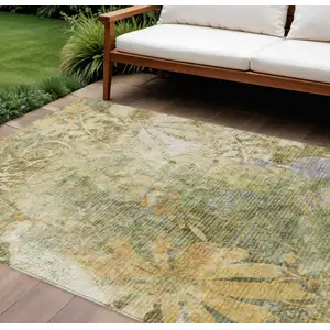 Photo of Brown And Ivory Floral Washable Indoor Outdoor Area Rug