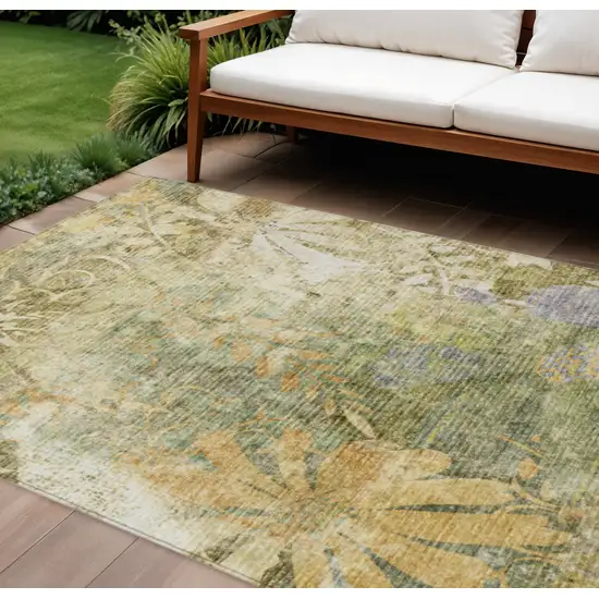 Brown And Ivory Floral Washable Indoor Outdoor Area Rug Photo 1