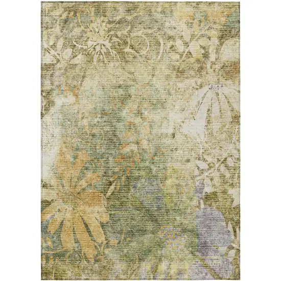 Brown And Ivory Floral Washable Indoor Outdoor Area Rug Photo 2