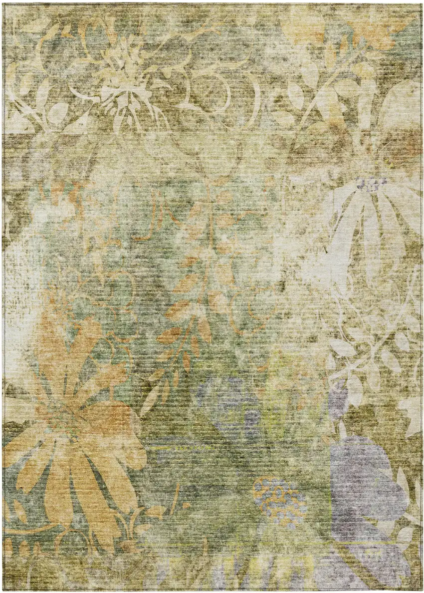 Brown And Ivory Floral Washable Indoor Outdoor Area Rug Photo 2