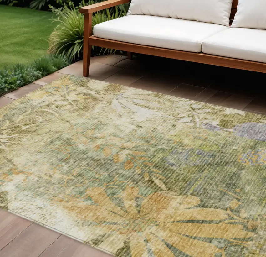 Brown And Ivory Floral Washable Indoor Outdoor Area Rug Photo 1