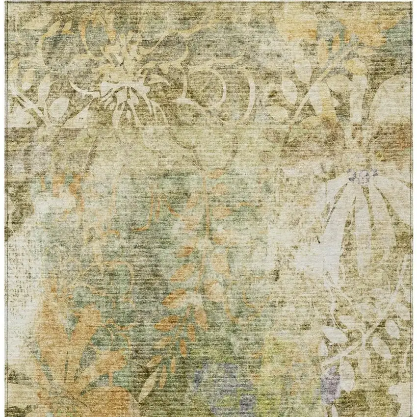 Brown And Ivory Floral Washable Indoor Outdoor Area Rug Photo 4