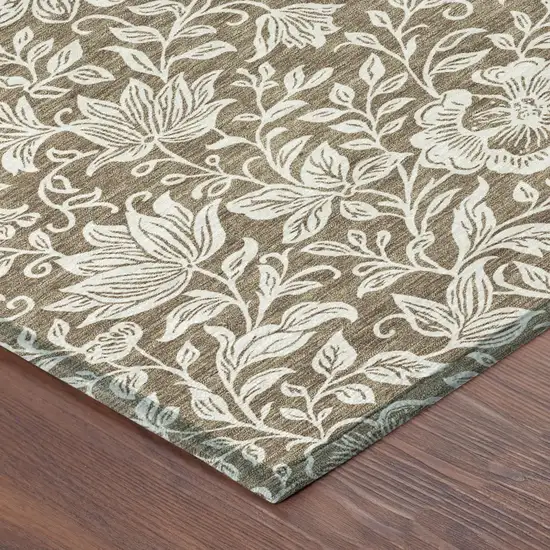 Brown And Ivory Floral Washable Indoor Outdoor Area Rug Photo 4