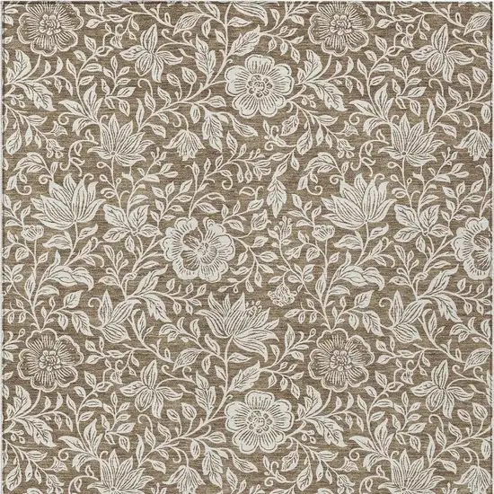Brown And Ivory Floral Washable Indoor Outdoor Area Rug Photo 3