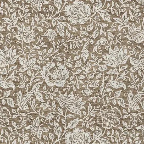 Brown And Ivory Floral Washable Indoor Outdoor Area Rug Photo 2
