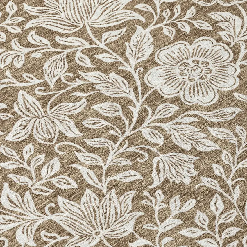 Brown And Ivory Floral Washable Indoor Outdoor Area Rug Photo 5