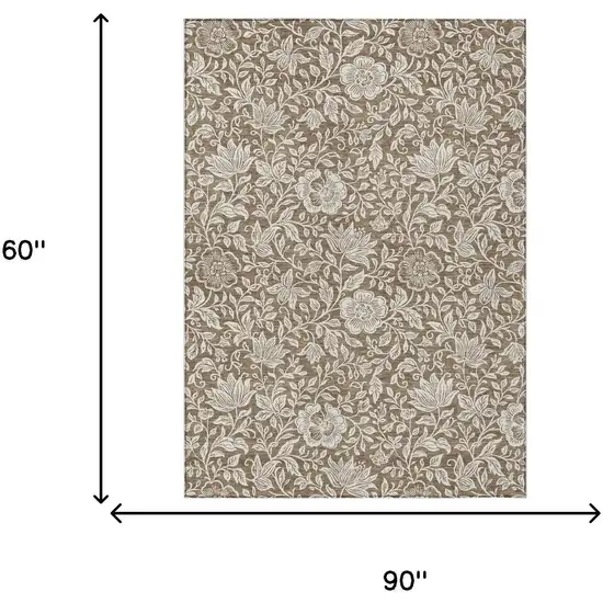 Brown And Ivory Floral Washable Indoor Outdoor Area Rug Photo 6