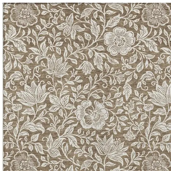 Brown And Ivory Floral Washable Indoor Outdoor Area Rug Photo 2
