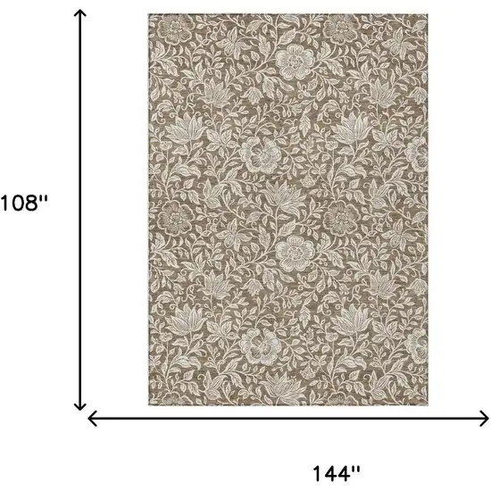 Brown And Ivory Floral Washable Indoor Outdoor Area Rug Photo 6