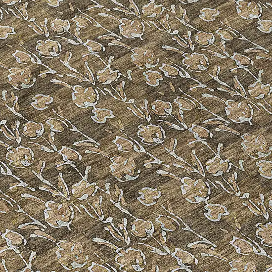 Brown And Ivory Floral Washable Indoor Outdoor Area Rug Photo 5