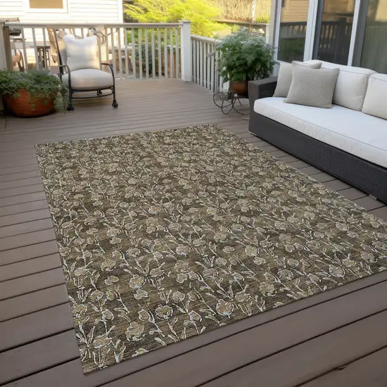 Brown And Ivory Floral Washable Indoor Outdoor Area Rug Photo 8