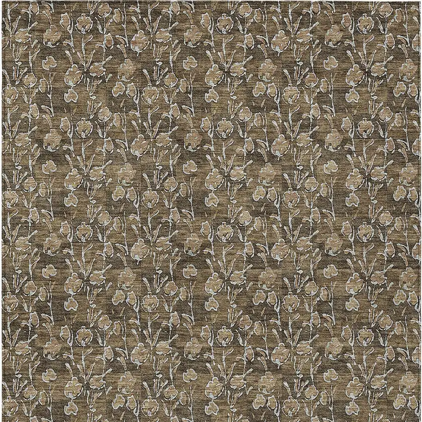 Brown And Ivory Floral Washable Indoor Outdoor Area Rug Photo 7