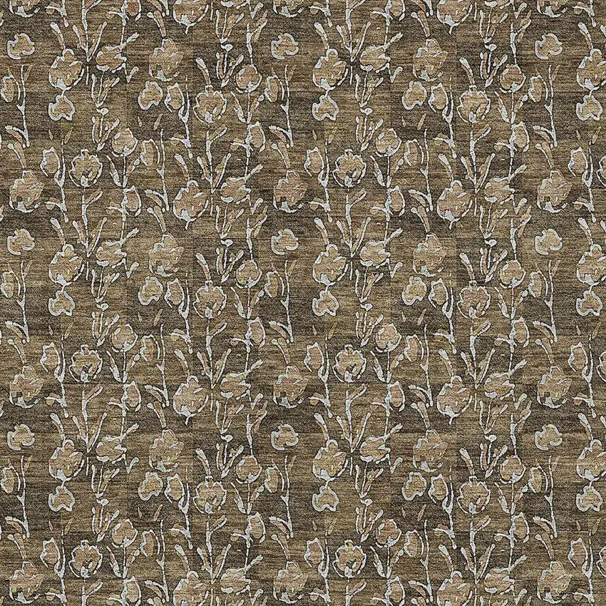 Brown And Ivory Floral Washable Indoor Outdoor Area Rug Photo 6