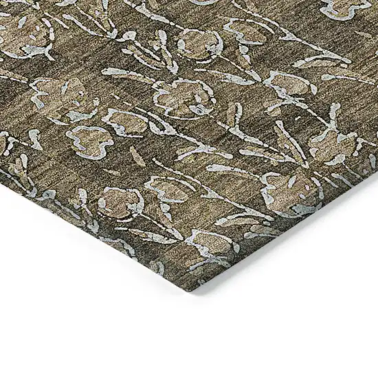 Brown And Ivory Floral Washable Indoor Outdoor Area Rug Photo 4
