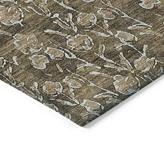 Brown And Ivory Floral Washable Indoor Outdoor Area Rug Photo 4