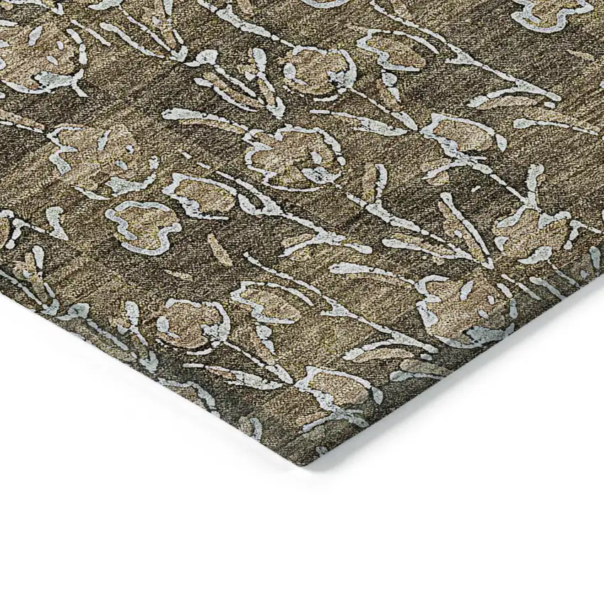 Brown And Ivory Floral Washable Indoor Outdoor Area Rug Photo 4