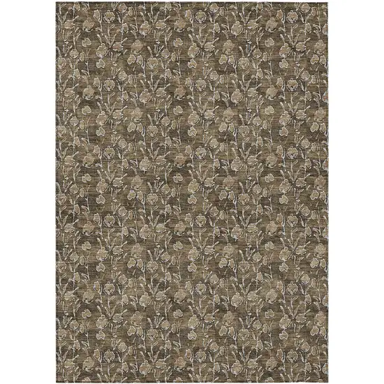 Brown And Ivory Floral Washable Indoor Outdoor Area Rug Photo 2