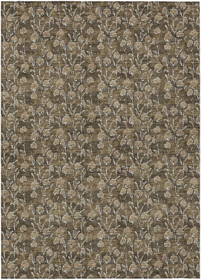 Brown And Ivory Floral Washable Indoor Outdoor Area Rug Photo 2