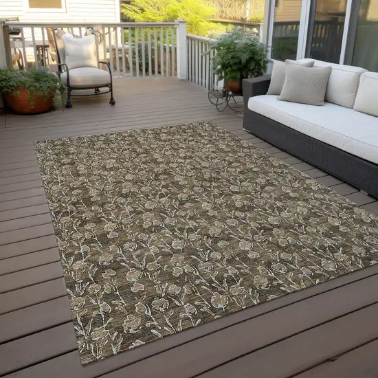 Brown And Ivory Floral Washable Indoor Outdoor Area Rug Photo 7