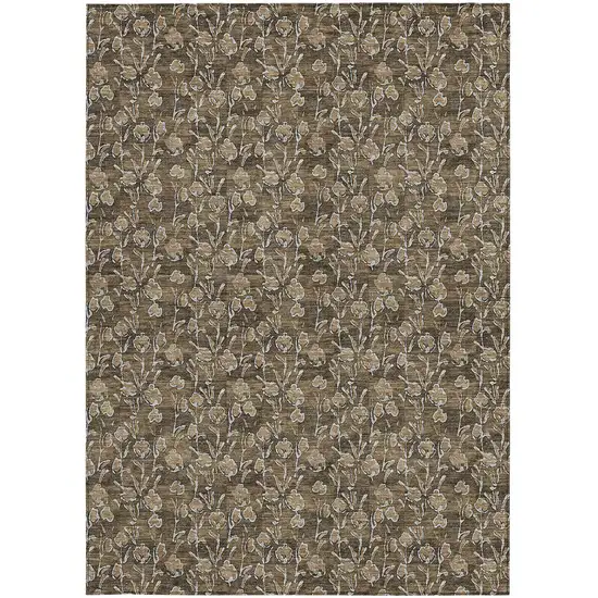 Brown And Ivory Floral Washable Indoor Outdoor Area Rug Photo 6