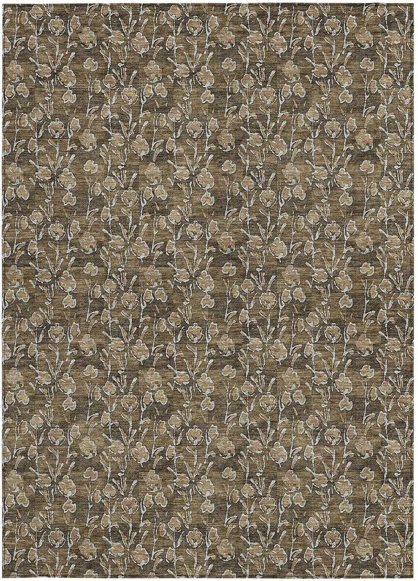 Brown And Ivory Floral Washable Indoor Outdoor Area Rug Photo 6