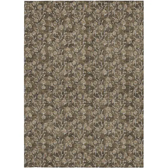 Brown And Ivory Floral Washable Indoor Outdoor Area Rug Photo 7