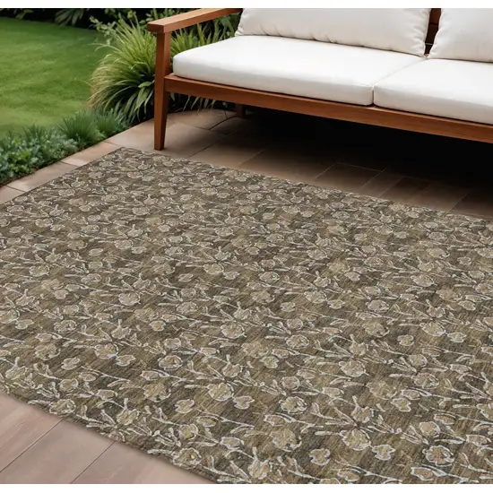 Brown And Ivory Floral Washable Indoor Outdoor Area Rug Photo 1