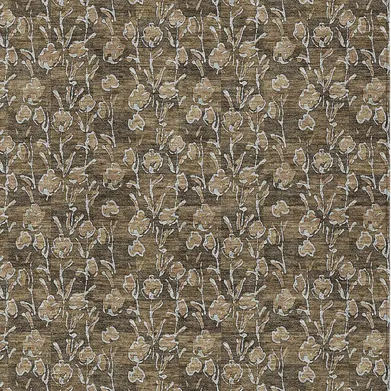 Brown And Ivory Floral Washable Indoor Outdoor Area Rug Photo 6