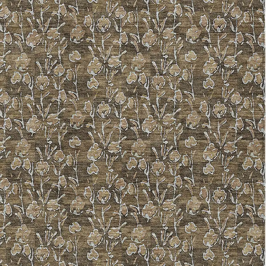 Brown And Ivory Floral Washable Indoor Outdoor Area Rug Photo 6
