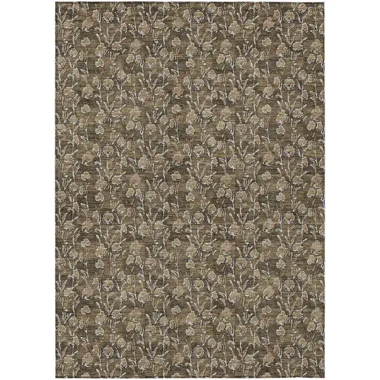 Brown And Ivory Floral Washable Indoor Outdoor Area Rug Photo 2