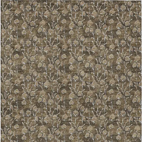 Brown And Ivory Floral Washable Indoor Outdoor Area Rug Photo 7