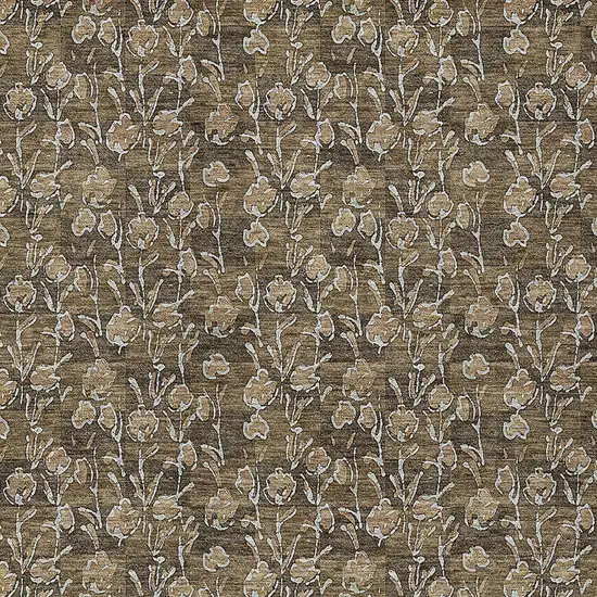Brown And Ivory Floral Washable Indoor Outdoor Area Rug Photo 6