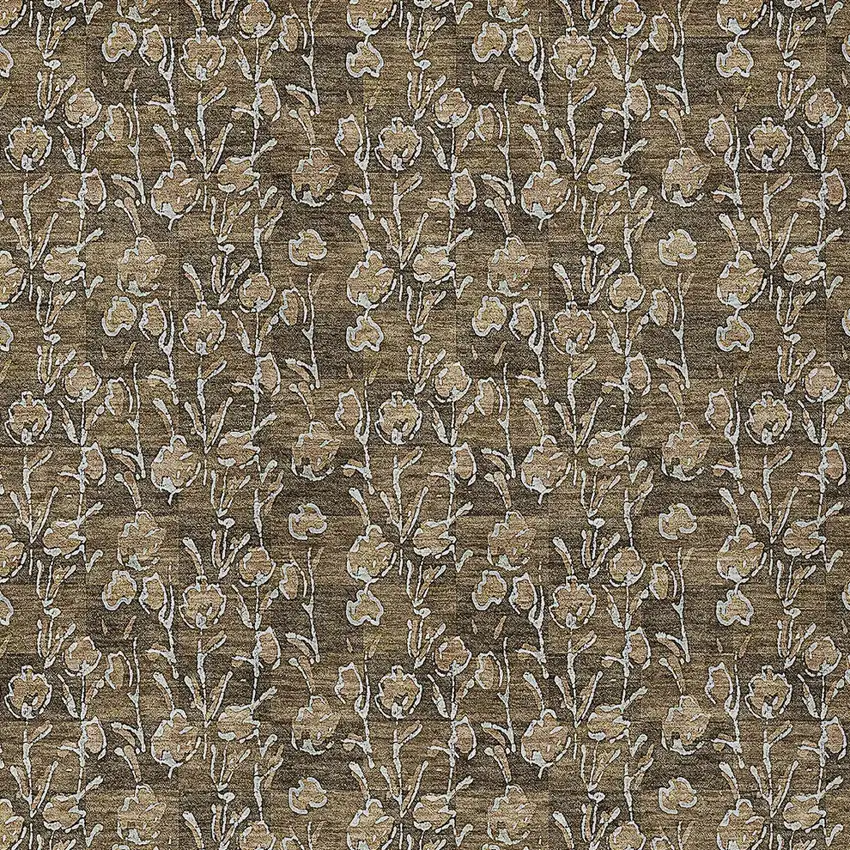 Brown And Ivory Floral Washable Indoor Outdoor Area Rug Photo 6
