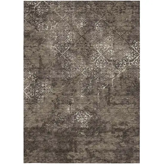 Brown And Ivory Floral Washable Indoor Outdoor Area Rug Photo 6