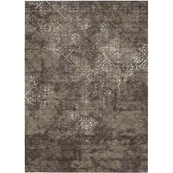 Brown And Ivory Floral Washable Indoor Outdoor Area Rug Photo 6